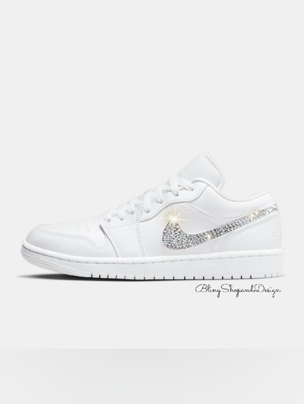 Air Jordan 1 Low Women's White Shoes With Crystals, Bridal Sneakers